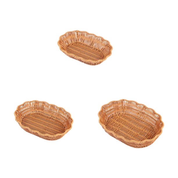 Cesta de almacenamiento de ratán sintético de 3 piezas, soporte para servir alimentos, contenedor para tocador de baño Oval