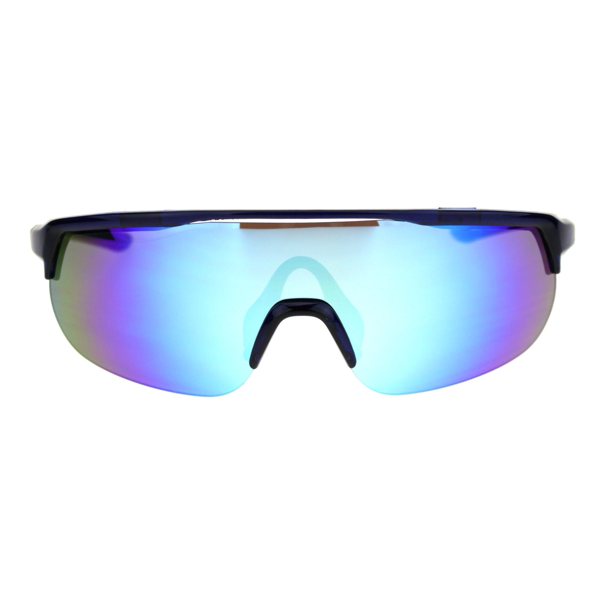 Mens Wrap Around Sports Designer Leisure Ski Sunglasses Visor White Blue Mirror