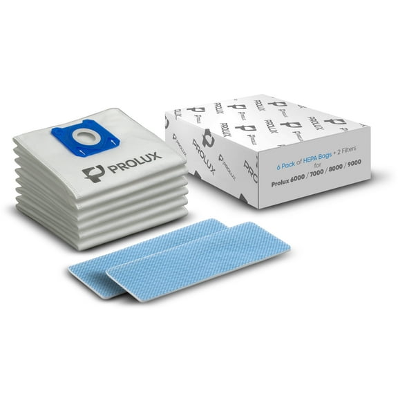 New 6 pack of bags and 2 Post Filters for the Prolux 6000/7000/8000/9000 upright vacuum cleaners