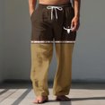 thumbnail image 2 of Dagegui Men's Cotton Linen Pants Western Vintage Straight Leg Pant Drawstring Elastic Waist Casual Trousers Big and Tall Beach Slacks Time Limited Offer Yellow XL, 2 of 5