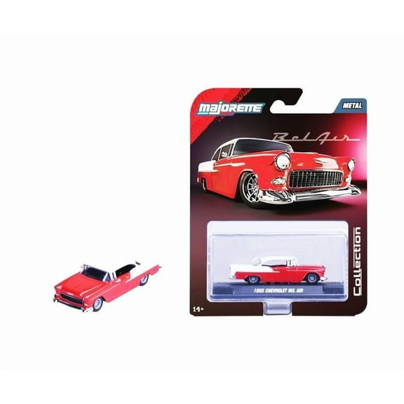 Jada Majorette Collection  1955 Chevy Bel Air 1:64 Die-Cast Model Car with Rubber Tires & Display Case, for Collectors & Adults