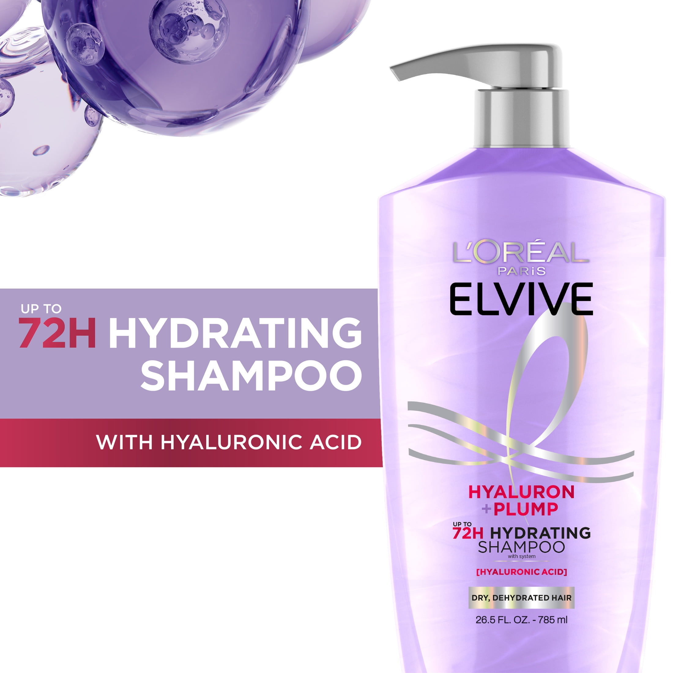L'Oreal Paris Elvive Hyaluron Plump Squeeze Hydrating Shampoo, Moisturizing, 26.5 fl oz