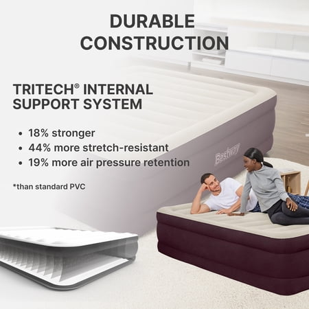 BESTWAY® MAROON TRITECH AIR MATTRESS QUEEN 20″ WITH BUILT-IN AC PUMP