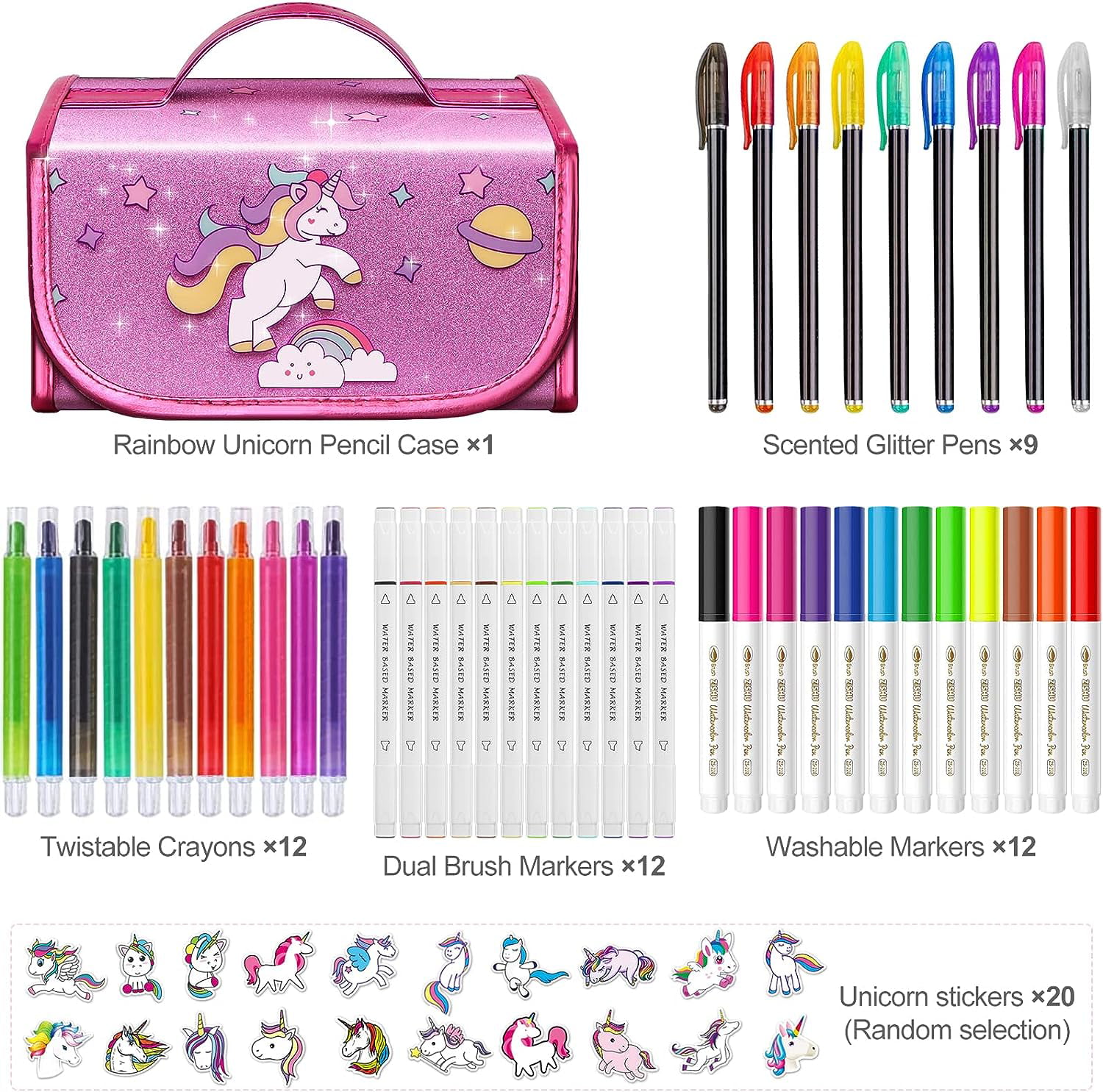  Hiappt Fruit Scented Markers Set with Unicorn Pencil Case - 65  Pcs Unicorn Gifts for Girls Age 4-6 6-8 and Up, Stocking Stuffers, Perfect  Birthday Christmas Gifts Idea, Kids Coloring Set 