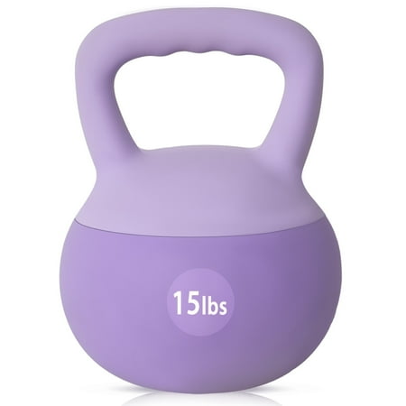 Soges Soft Kettlebells,Iron Sand Filled Weights Strength Training Kettlebells,Shock-Proof Weights and Wide-Grip Handle,Fitness Soft Kettlebells for Women Men,Home Gym Kettlebells,Purple,15LBS