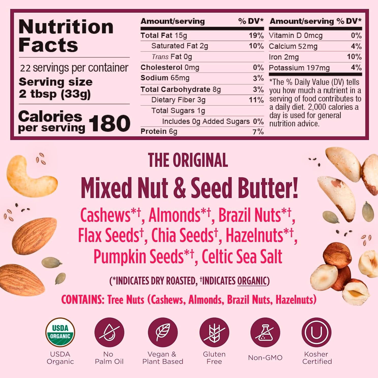 NuttZo Organic Power Fuel Crunchy 7 Nuts & Seeds Butter, Paleo Friendly | Peanut & Gluten Free, Vegan, and Kosher, No Added Sugar or Oil | 26 oz Jar, 3-Pack