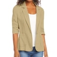 thumbnail image 2 of IYYVV 2026 Summer Linen Blazer Women 3/4 Sleeve Lightweight Suit Jacket Elegant Casual Cotton Blend Work Blazers Cardigan Khaki 2XL, 2 of 9