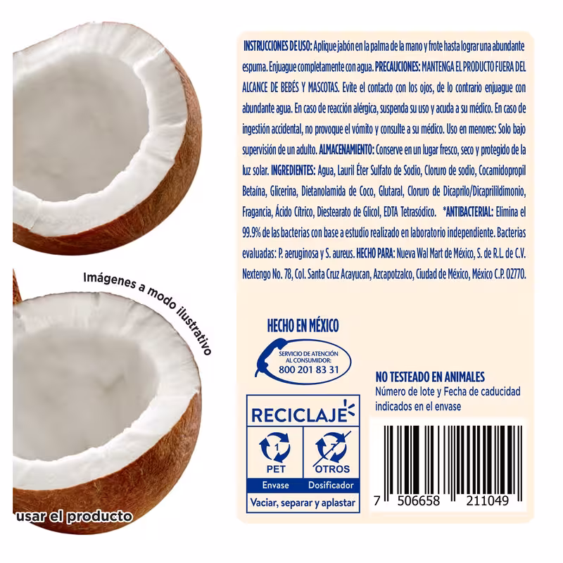 thumbnail image 5 of Jabón Líquido Equate coco 500ml, 5 of 5