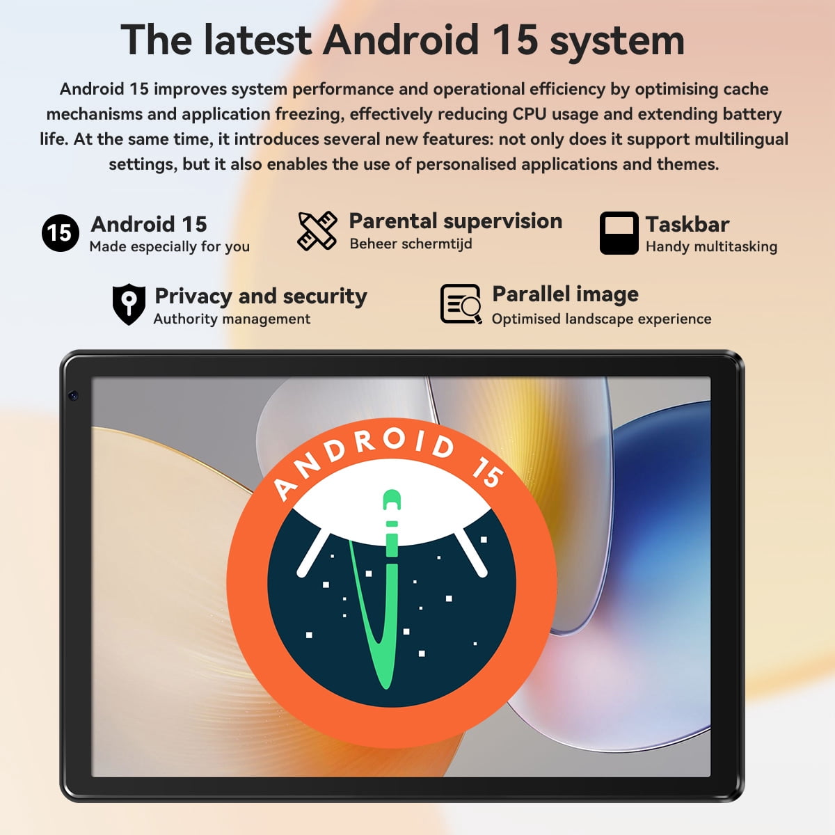 2026 Android 15 Tablet 10.1 Inch, Octa-Core, 128GB ROM, Widevine L1, WiFi 6, Bluetooth 5.3 for Student and Worker,Gray