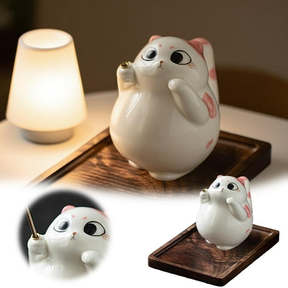 Ceramic Cat Incense Holder Handmade Desktop Ornament Cute Animal Shape Decoration For Living Room Bedroom Study Meditation And Relaxation Sister Ornament Stork Ornament Matrix Ornament Christmas