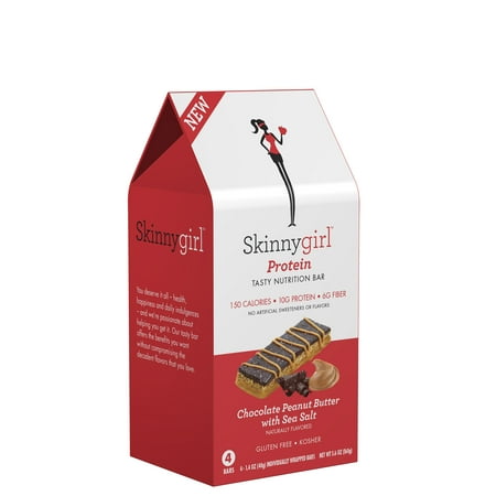 Skinnygirl Tasty Nutrition Bars, Chocolate Peanut Butter with Sea Salt, 4