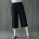 thumbnail image 5 of Pantalones anchos recortados de algodón y lino para mujer, de verano, finos, estilo coreano, sueltos, adelgazantes, nuevos pantalones casuales rectos de cintura alta de talla grande, 5 of 6