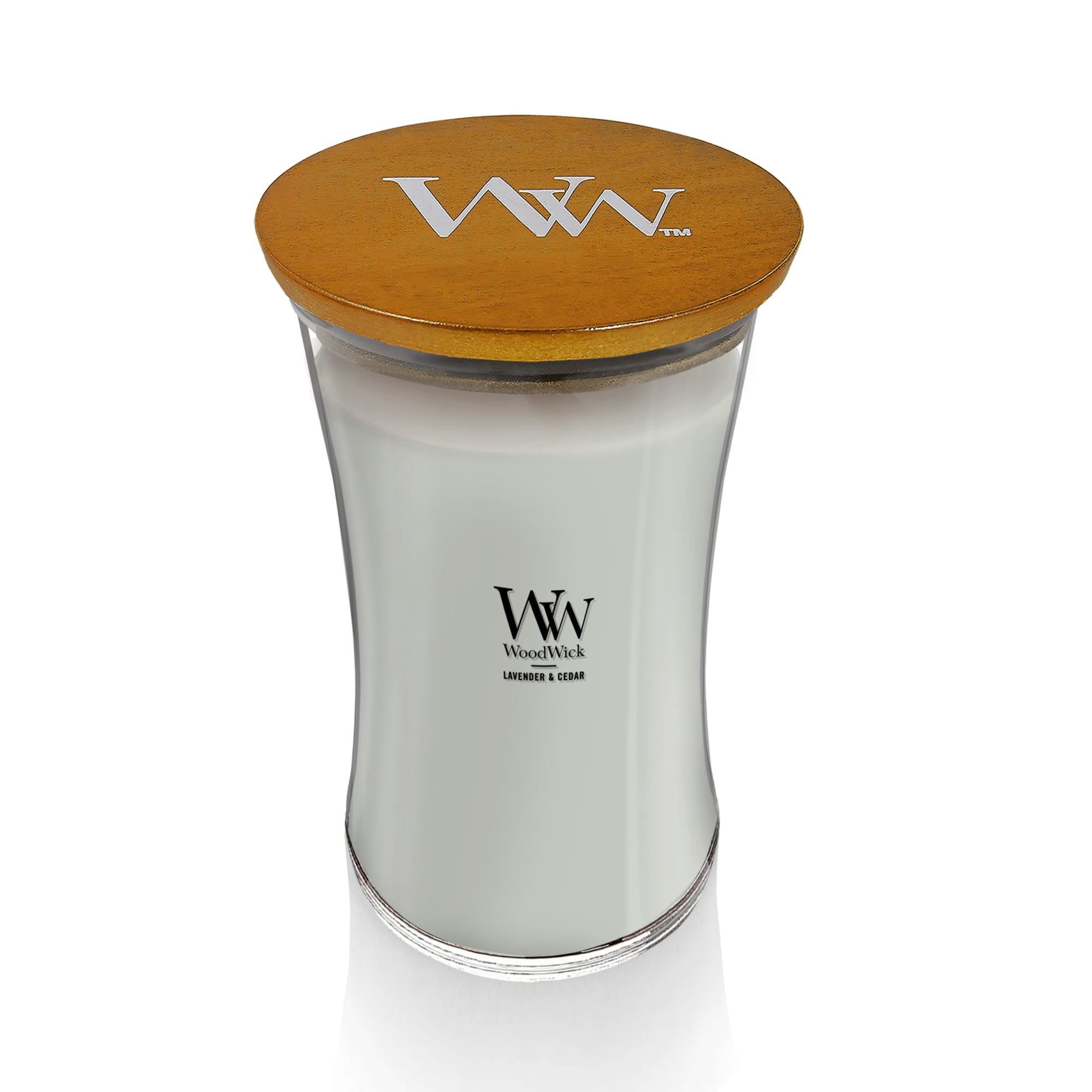 WoodWick Lavender & Cedar Scented Large Hourglass Candle, Crackles as it burns, Up to 180 hrs burn time, Perfect for gifting, 21.5oz