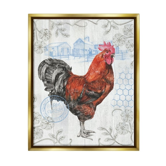 Stupell Industries Rustic Farmhouse Rooster Animals & Insects Painting Gold Floater Framed Canvas Art Print Wall Art, 25 x 31