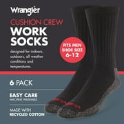 Wrangler Men's Cushion Crew Socks, Work Socks for Men, Black, 6 Pack