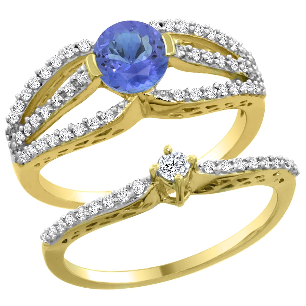 14K Yellow Gold Natural Tanzanite 2-piece Engagement Ring Set Round 5mm, size 5.5 by Gabriella Gold
