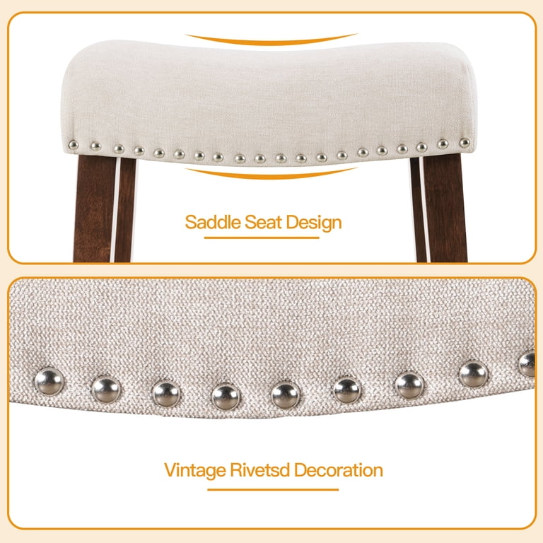 TrumanPick Counter Height Bar Stools Set Of 3, Beige photo 3