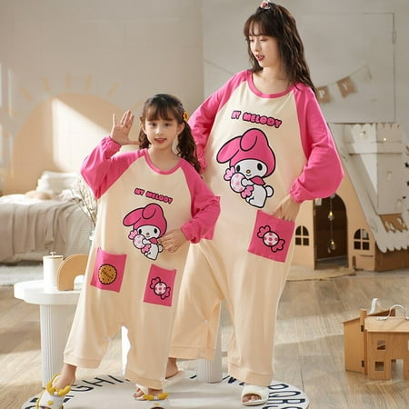 

Sanrios Hellokitty Girls Cute Cartoon Sweet Children s Pajamas Mother Daughter Cotton Home Furnishings Parent Child Bodysuit Set