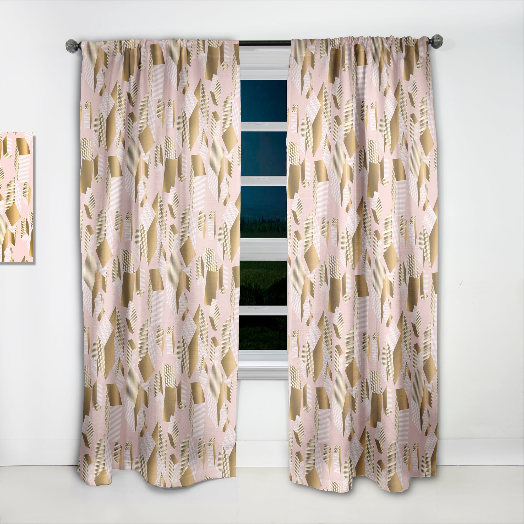 Designart 'Rose and Gold Cubes II' Mid-Century Modern Curtain Panel