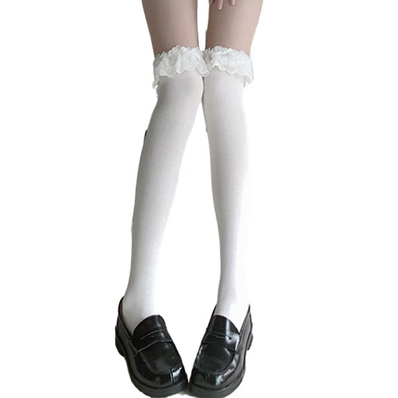 Aellinatey Ruffle Bows Girl Socks Cotton Calf Socks Sweet Knee Highs Stocking Streetwears