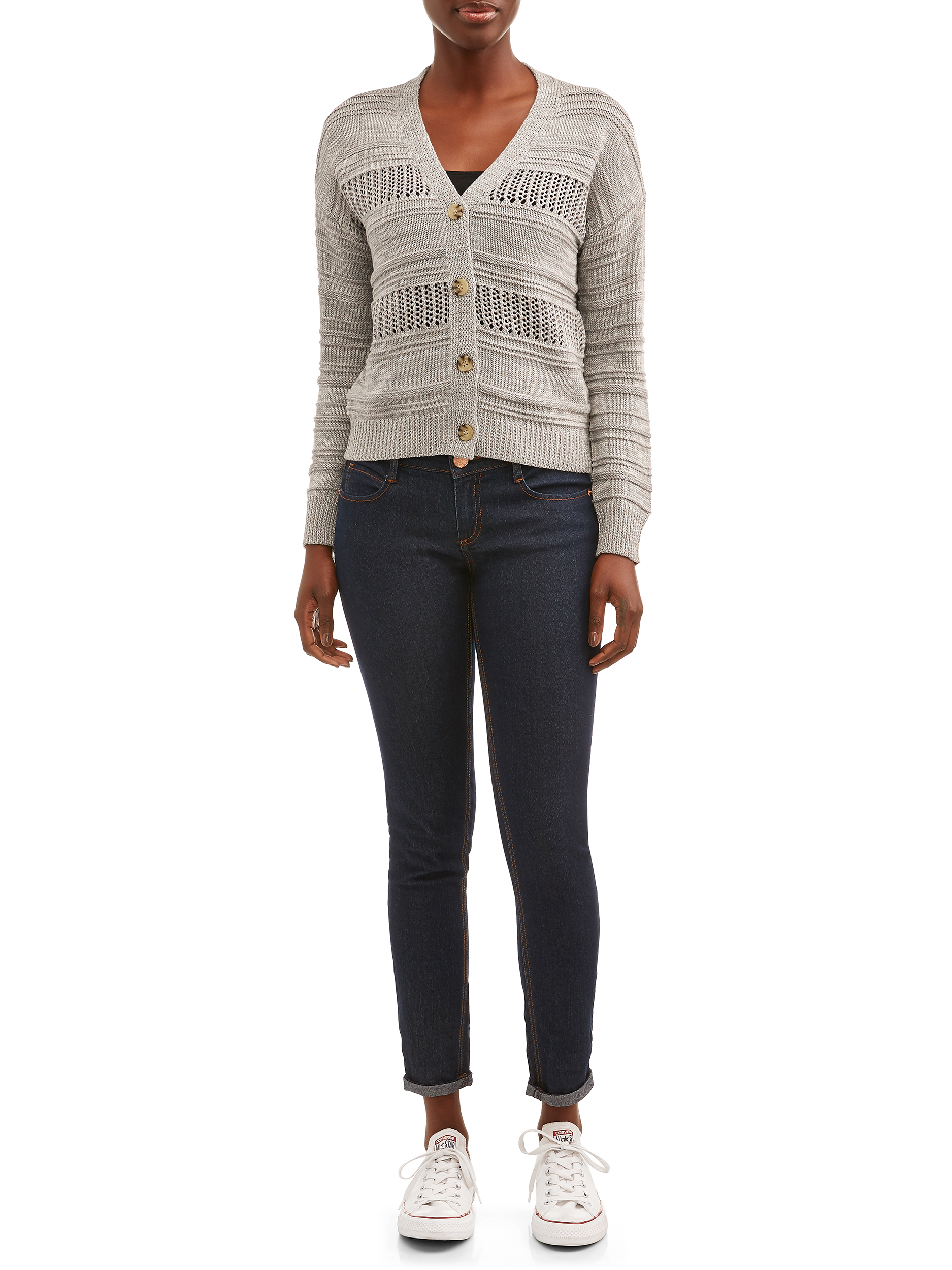 Time and Tru Women's Pointelle Mix Button Front Cardigan - image 2 of 4