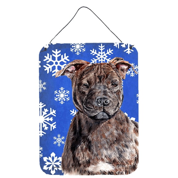 Staffordshire Bull Terrier Staffie Winter Snowflakes Wall or Door Hanging Prints