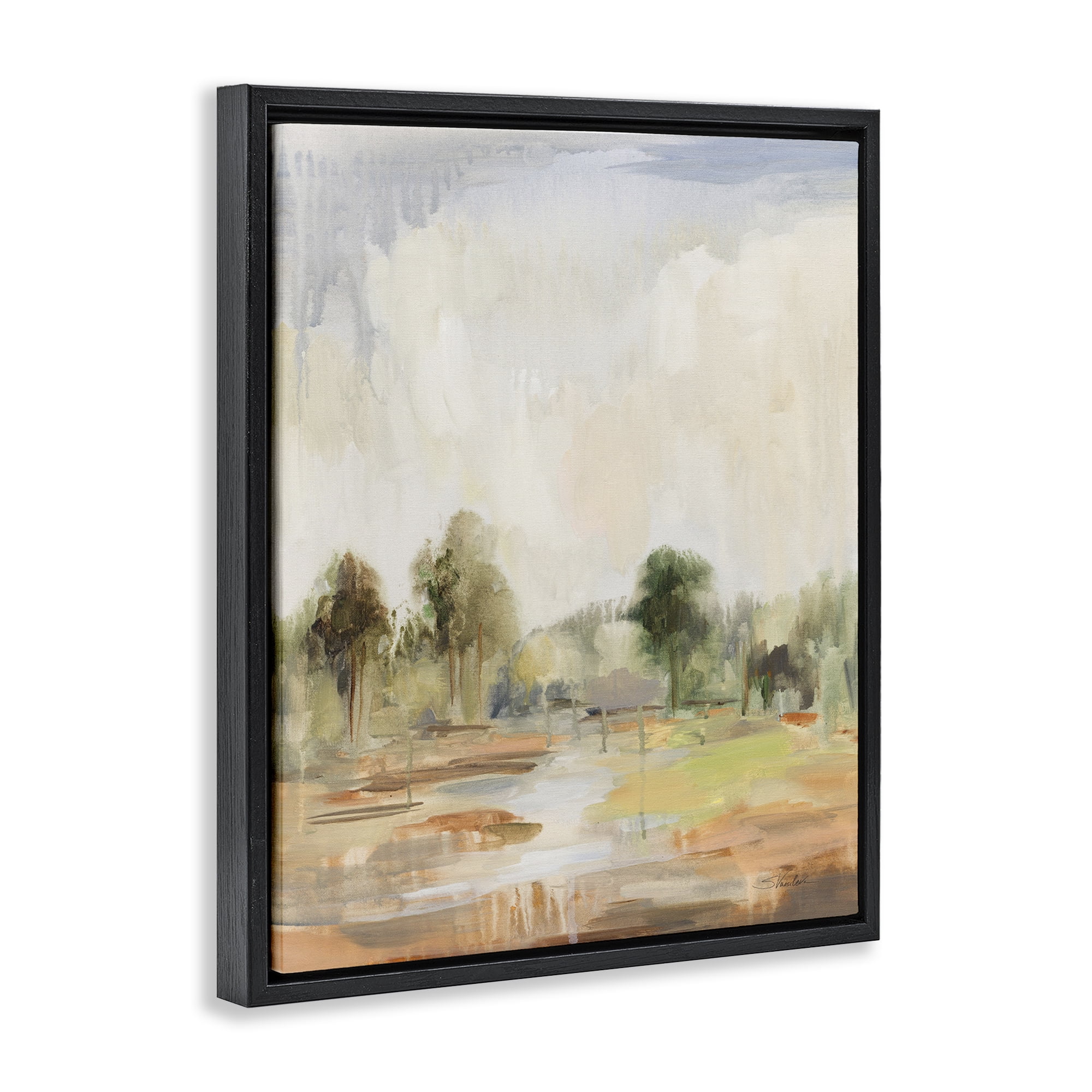 Stupell Industries Summer Rain Landscape Landscape Painting Black Floater Framed Art Print Wall Art, 25 x 31