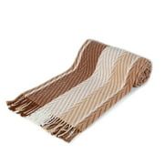 Tartan Plaid Design Cotton Blend Throw Blanket, Choco Wave