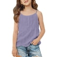 thumbnail image 2 of UACY Girls Cotton Linen Tank Tops Summer Casual Sleeveless Plain Spaghetti Strap Camisole Tween Cute Vacation Undershirts (Purple, 10-11 Years), 2 of 5