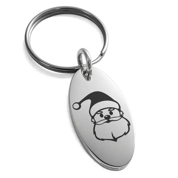 Stainless Steel Cute Santa Claus Engraved Small Oval Charm Keychain Keyring
