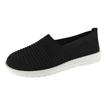 Fauean Slip on Sneakers Women Ladies Lightweight Simple Flat Bottomed Shoes Daily Wear Black Size 41