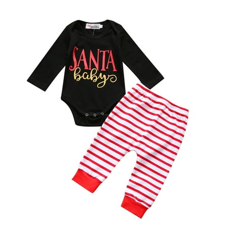 

Fesfesfes Newborn Infant Baby Jumpsuit Boys Girls Christmas Letter Striped Romper+Pants Outfits Set Clothes Sale