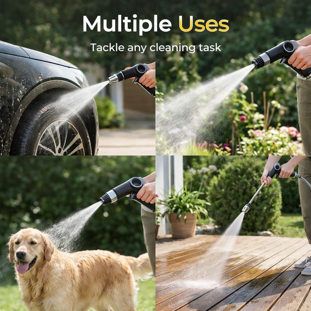 Heavy Duty Garden Hose Nozzle, High Pressure Water Cleaning Jet Sprayer, Multi-Function Lawn & Garden Hose Nozzle for Yard, House, Car & Pet Cleaning