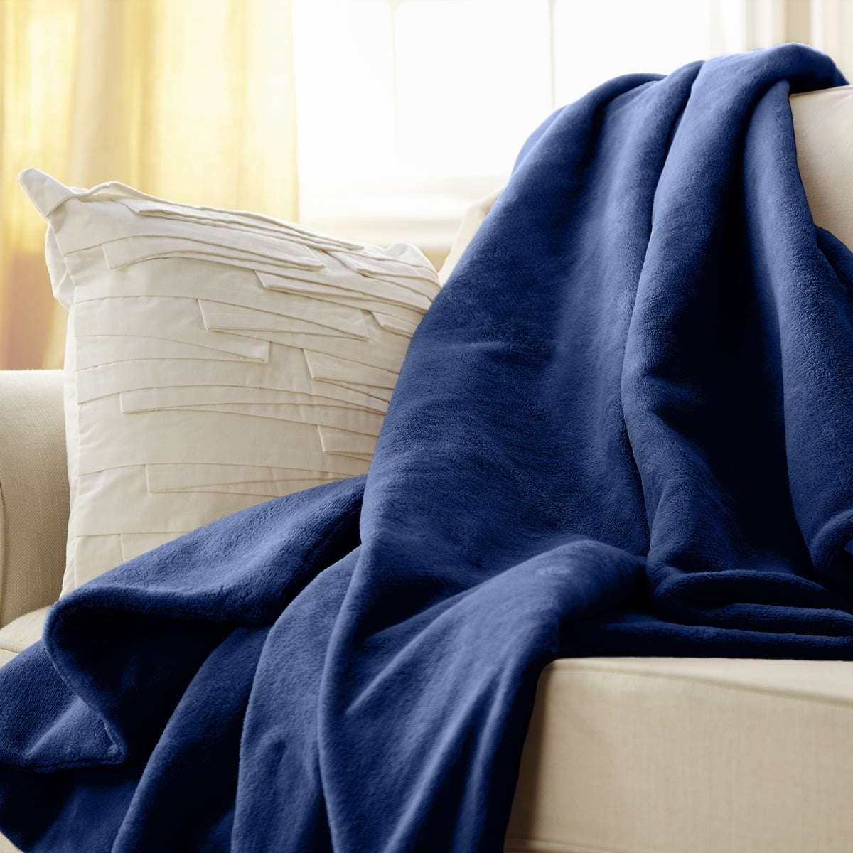 Sunbeam Heated Electric Microplush Throw Blanket with 3 heat settings, 60" x 50", Royal Blue