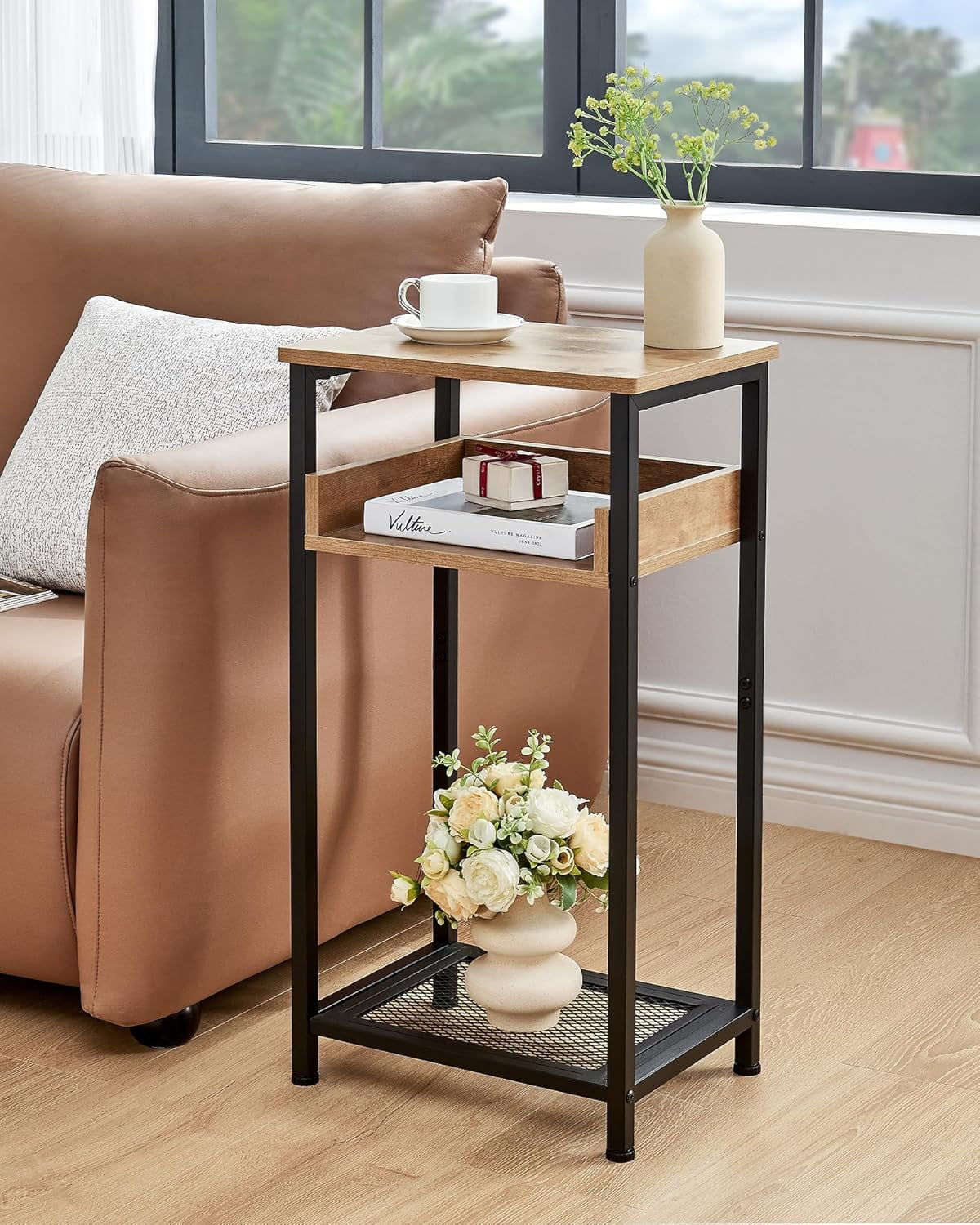 Tall Side Table 30 inch High End Table Small Entryway Table Bedside Table for Living Room and Bedroom Greige Black Walmart