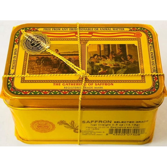 Spanish Saffron Tin Gathering of Saffron Select Grade 1/2 oz tin by Antonio Garcia Inest