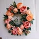 thumbnail image 3 of Corona de primavera y verano para puerta, decoración de pared, flores de seda, corona floral verde hecha a mano Naranja Champaña, 3 of 4