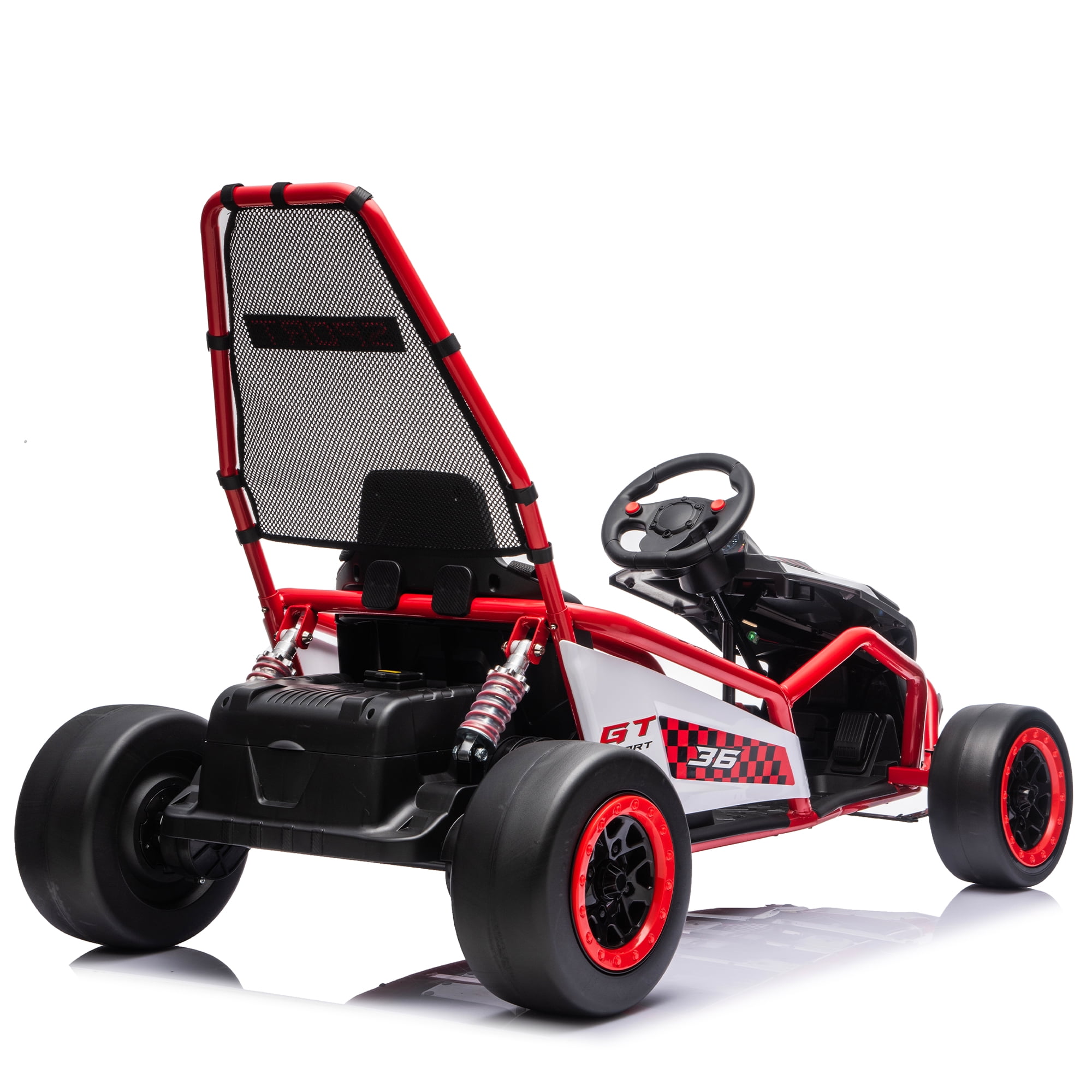HappyToysWorld24V 400W Electric Ride-On Go Kart for Kids 6-12, Drift Car with Roll Cage & 5-Point Harness, EVA Tires, Bluetooth Music, 7.5 MPH, Fast/Drift Mode