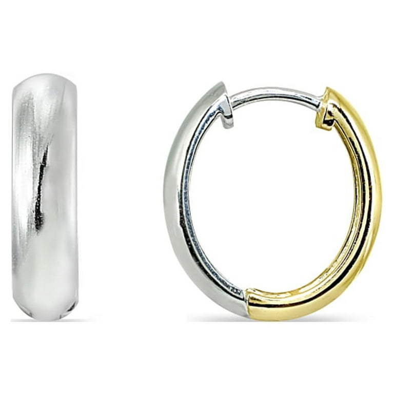 4x16mm Sterling Silver & Yellow Two-Tone Oval Reversible Hinged Hoop  Earrings