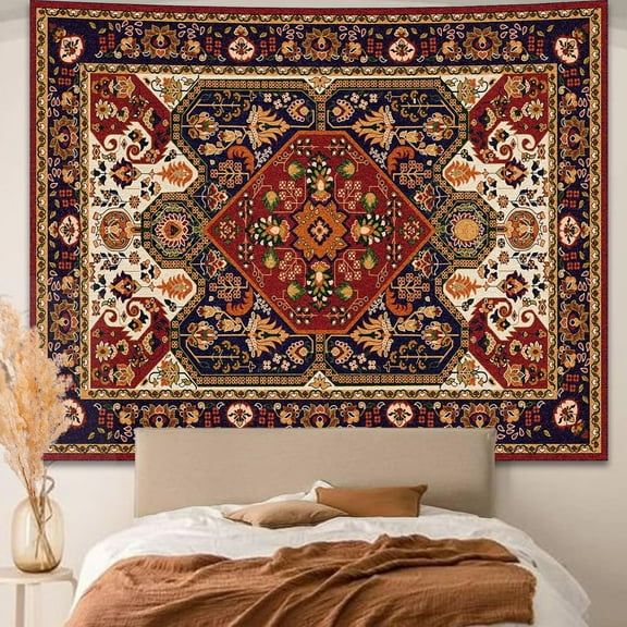 Gojian Boho Hippie Wall Tapestry for Bedroom Aesthetic, Indian Bohemian Tapestries Art Decor, Vintage Orange Mandala Floral Cool Vertical Wall Hanging for Living Room Dorm