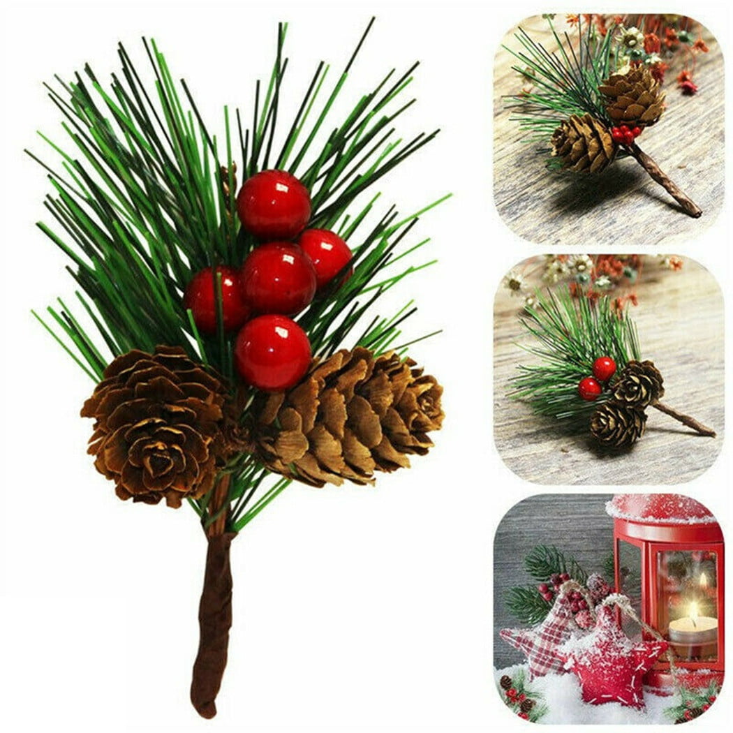 Details about   5X Artificial Flower Christmas Red Berry Pine Cone & Holly Branch Floral Decor 