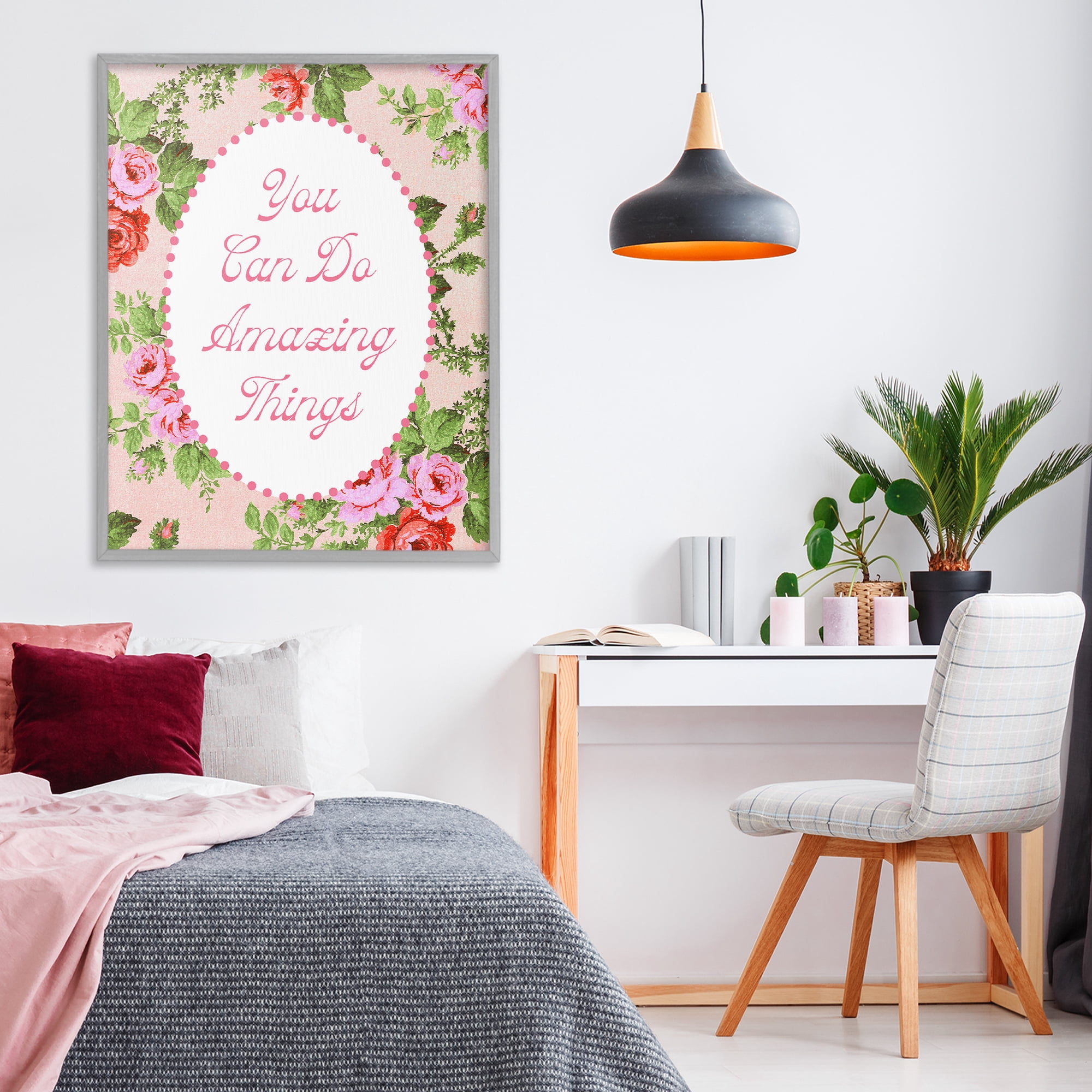Stupell Industries You Can Do Amazing Things with Vintage Florals Gray Framed Giclee Art, design by Lil' Rue