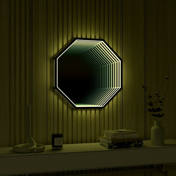 Ozarke 3D Octagon Infinity Mirror Light LED Wall Mirror RGB Color - Small