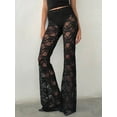 thumbnail image 3 of Women Rave Mesh Sheer Pants High Waist Floral See Through Lace Wide Leg Trousers, 3 of 6