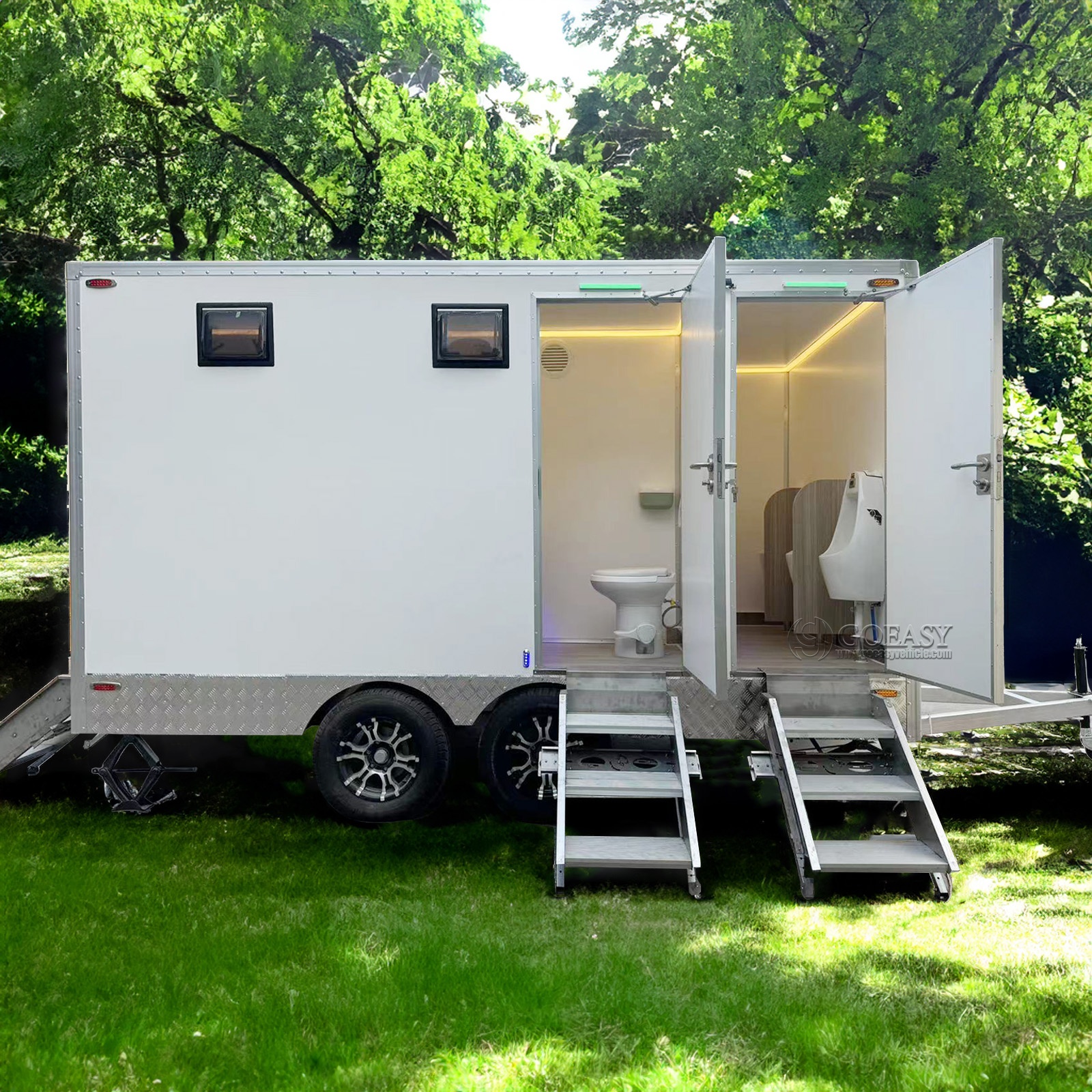 Goeay Vehicle 4-Stall Portable Restroom Trailer Luxury Portable Bathroom Trailer Mobile Toilet Trailer Portable Restroom Outdoor Camping Bathroom Truck Camping Toilet for Car