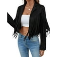 thumbnail image 3 of Women'S Faux Suede Leather Tassel Jackets with Lining Cropped Fringe Coats Fall Fashion Must Haves Black S, 3 of 9