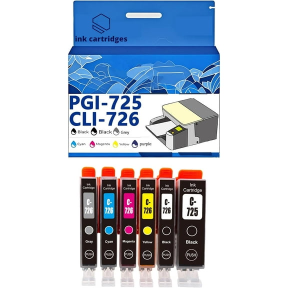 PGI-725 CLI-726 PGI725 CLI726 Ink Cartridges Compatible for Canon IP4870 IP4970 IX6560 Inkjet Printers, Leak-Proof Design Crisp Printing