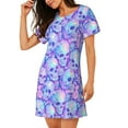 thumbnail image 2 of Naloa Blue Skull Daisy Print Women Nightgowns,Womens Loungewear,Short Sleeve Sleepwear,Comfy Ladies Nightdress, 2 of 6
