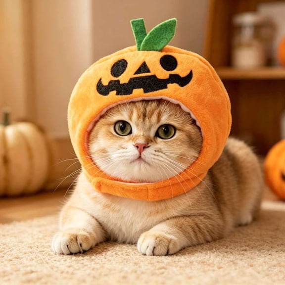Halloween Pet Pumpkin Hat, One Size Costume Accessory for Cats and Dogs, Cute Holiday Decoration for Parties, Gifts, and Festive Pet Photoshoots