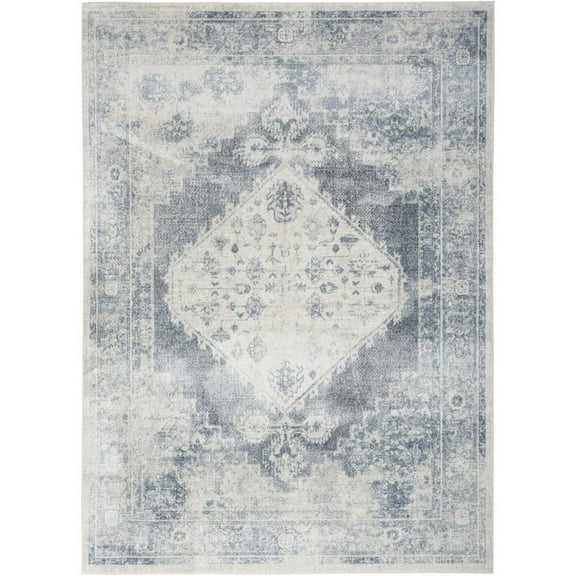 HomeRoots 5' X 7' Blue Oriental Power Loom Distressed Washable Area Rug